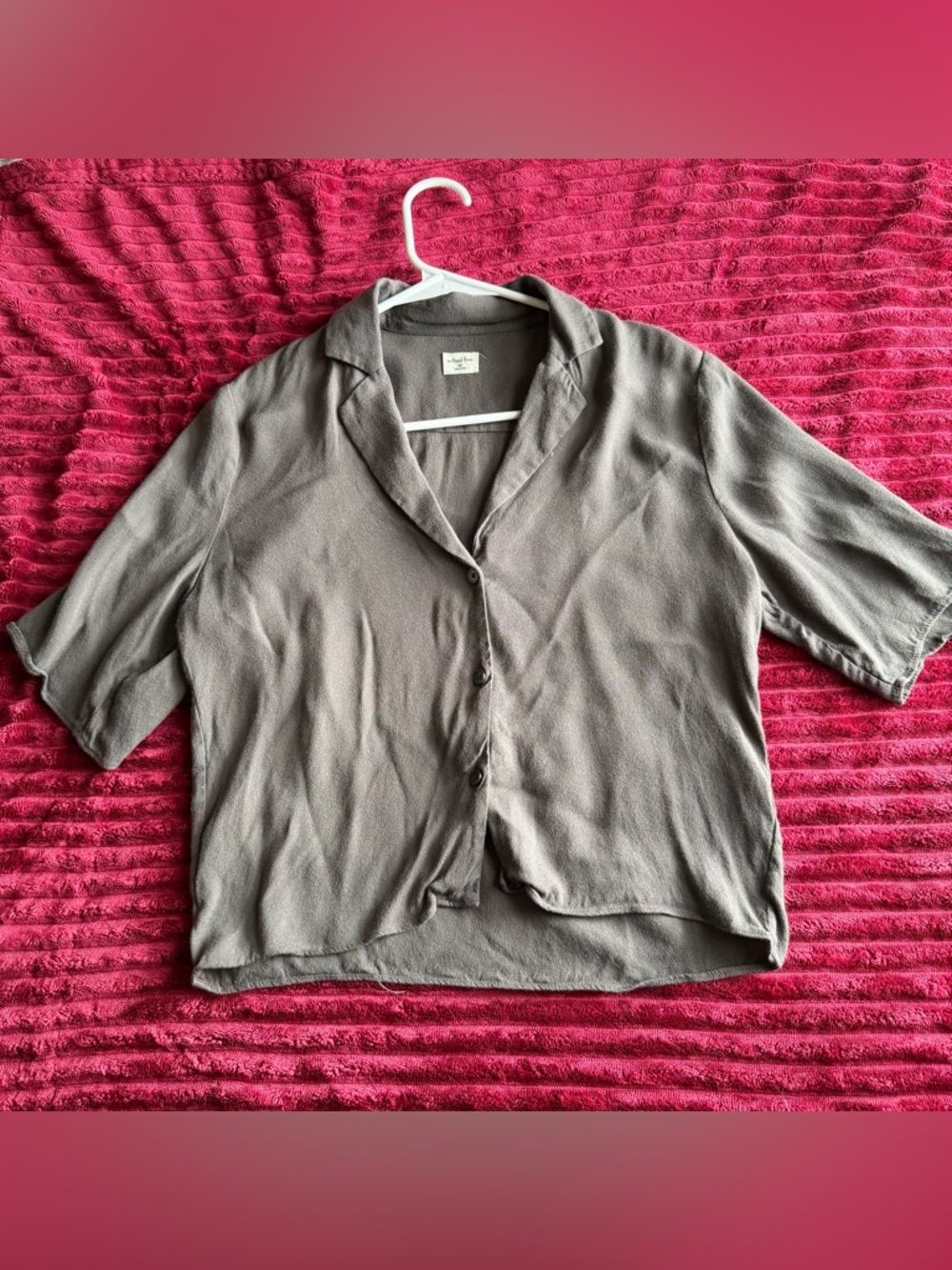 Aritzia Wilfred Taupe Button-Up Short Sleeve Top